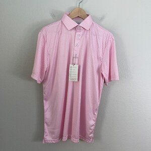 NEW Collars & Co Mens Medium Relaxed Dress Collar Polo Shirt Semi Spread Gingham